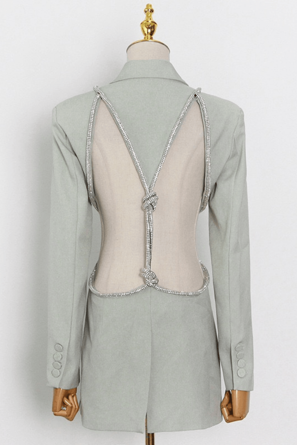 Sage Green Rhinestone Open Back Blazer Avalabel