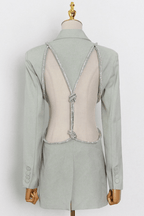 Sage Green Rhinestone Open Back Blazer Avalabel