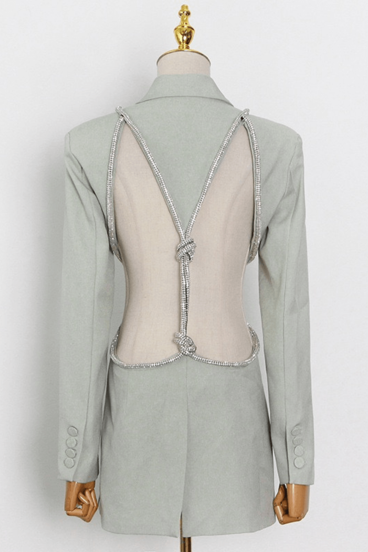 Sage Green Rhinestone Open Back Blazer Avalabel