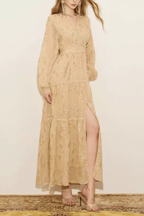 Una V-Neck Floral Embroidery Midi Dress Avalabel