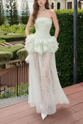 Elowen Strapless Ruffle Lace Maxi Fairy Dress Avalabel