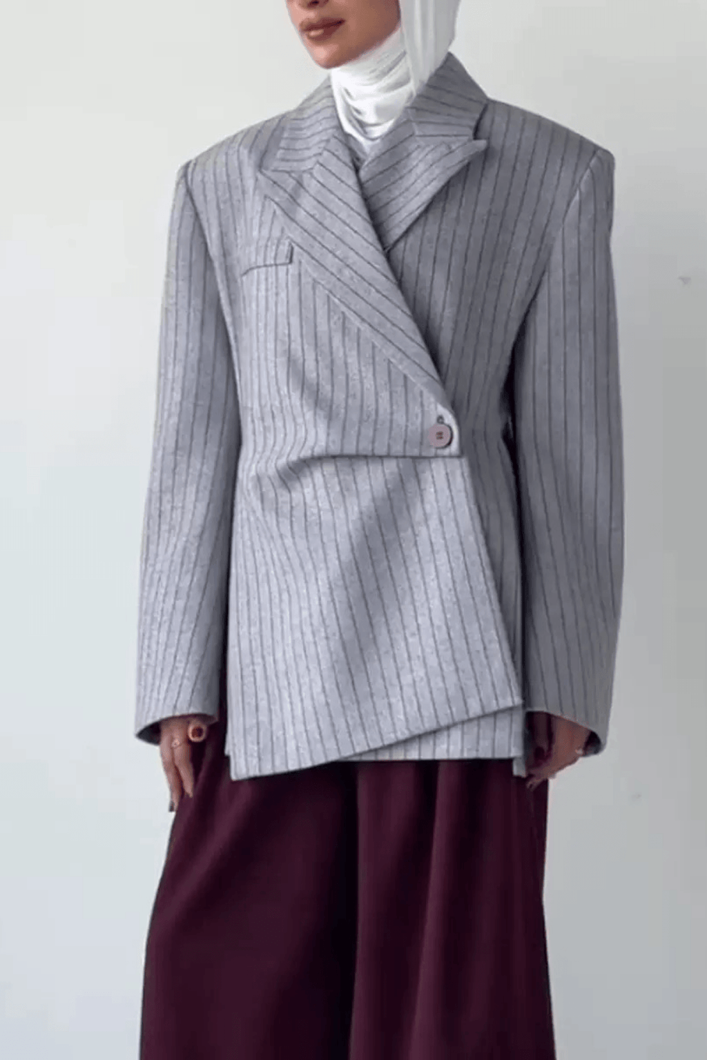 Joe Grey Pinstripe Asymmetric Wool Blend Blazer Avalabel