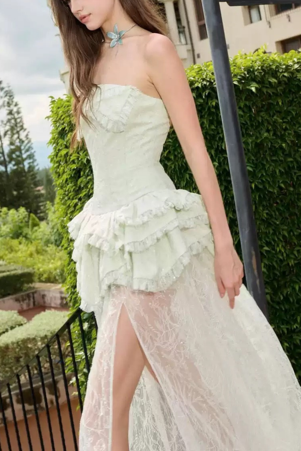 Elowen Strapless Ruffle Lace Maxi Fairy Dress Avalabel