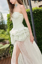 Elowen Strapless Ruffle Lace Maxi Fairy Dress Avalabel
