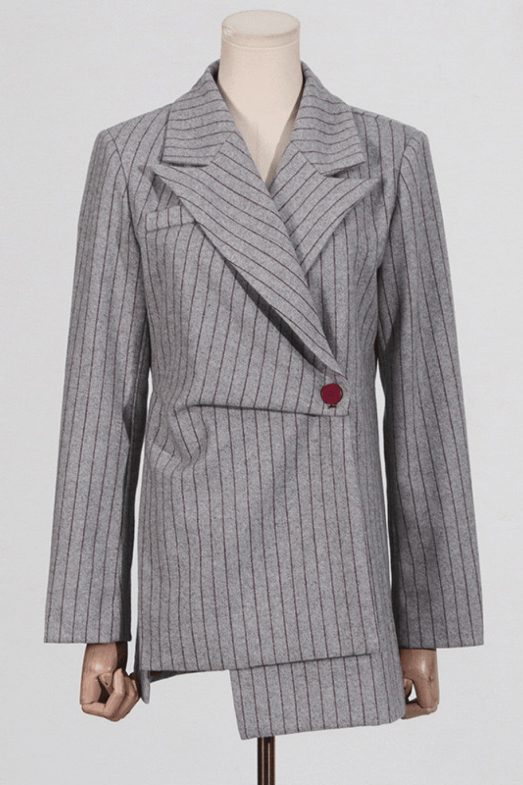 Joe Grey Pinstripe Asymmetric Wool Blend Blazer Avalabel