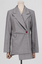Joe Grey Pinstripe Asymmetric Wool Blend Blazer Avalabel