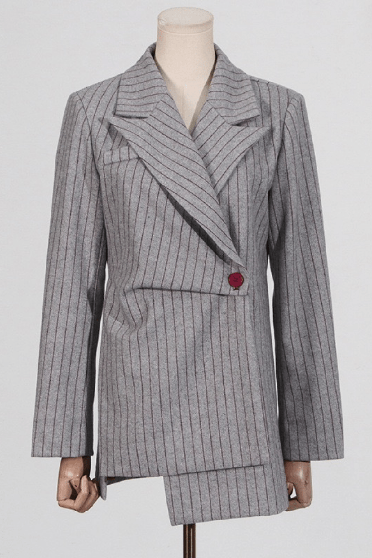Joe Grey Pinstripe Asymmetric Wool Blend Blazer Avalabel