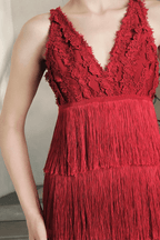 Stella Red Lace V-Neck Tiered Maxi Dress Avalabel