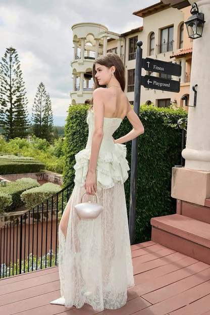 Elowen Strapless Ruffle Lace Maxi Fairy Dress Avalabel