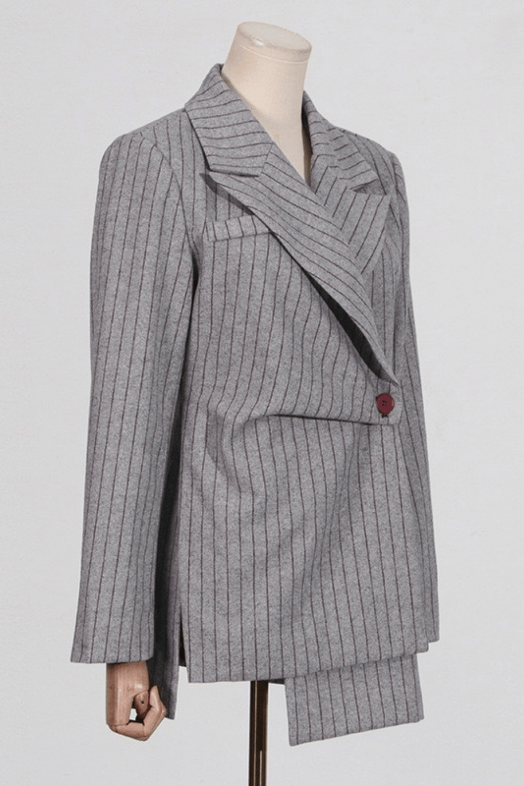 Joe Grey Pinstripe Asymmetric Wool Blend Blazer Avalabel