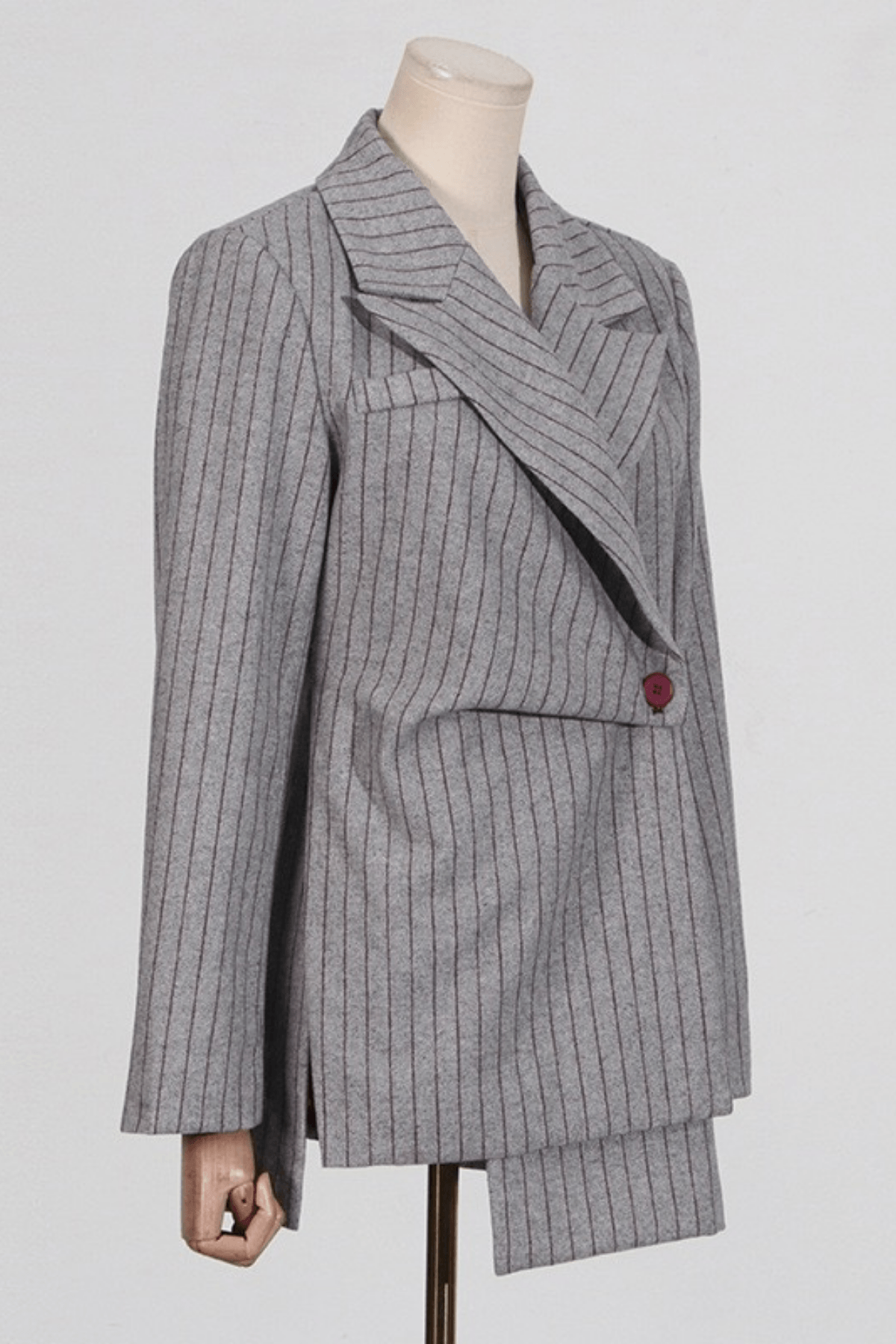 Joe Grey Pinstripe Asymmetric Wool Blend Blazer Avalabel