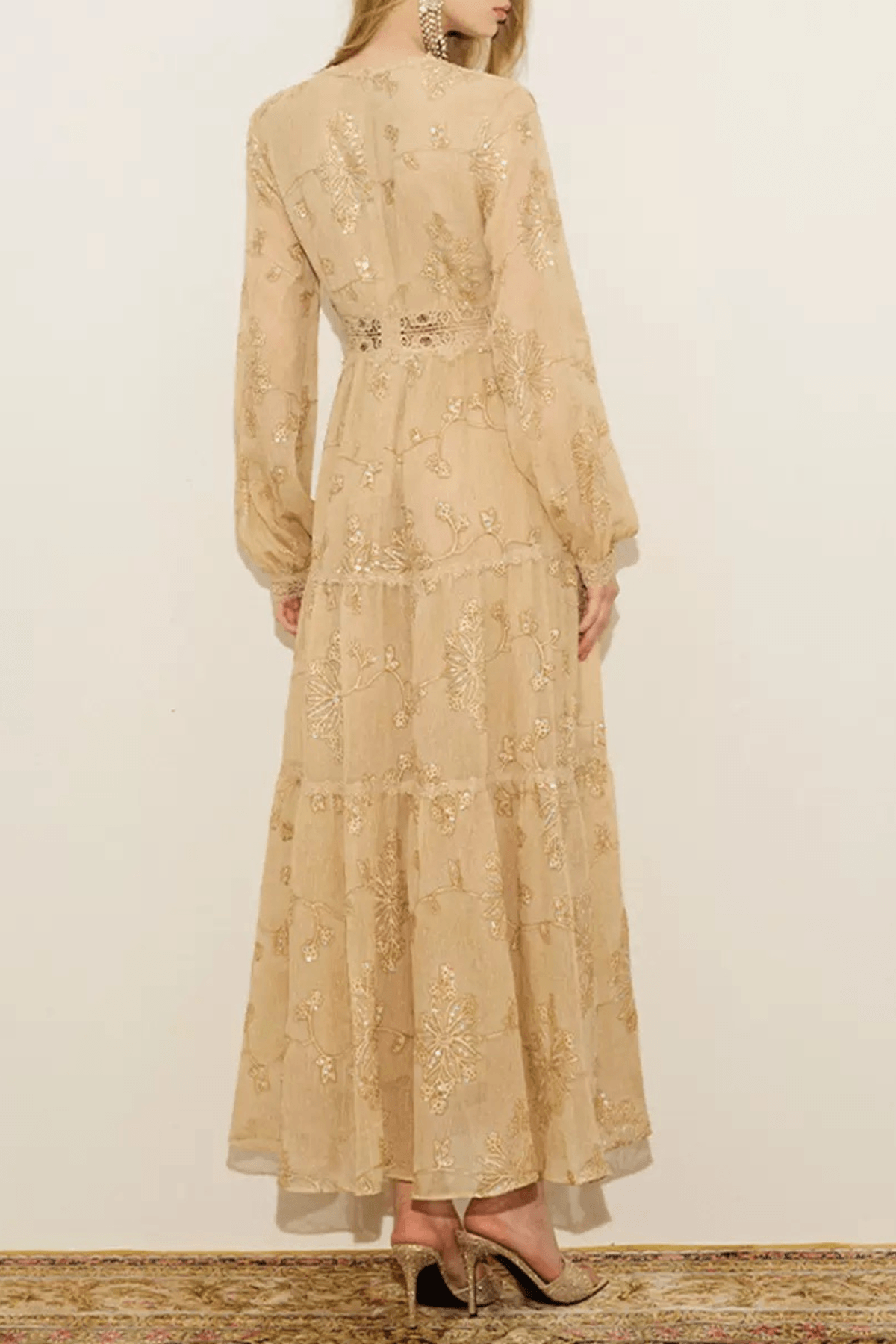 Una V-Neck Floral Embroidery Midi Dress Avalabel