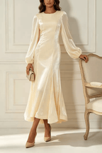 Vera Satin Lantern Sleeve Fishtail Midi Dress Avalabel
