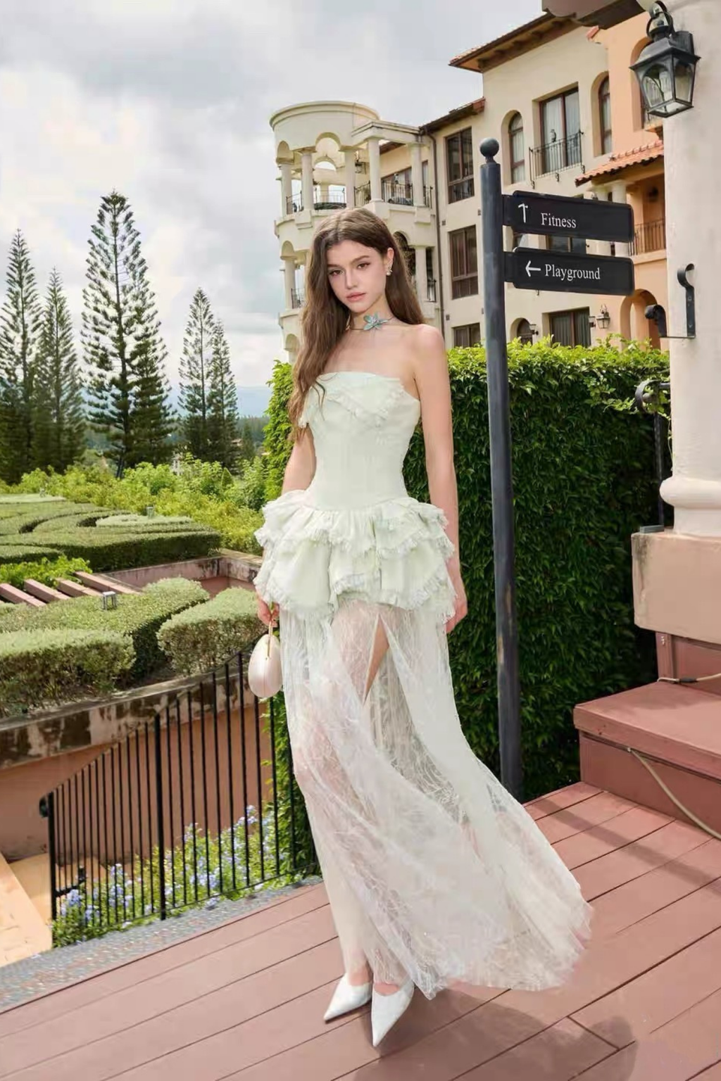 Elowen Strapless Ruffle Lace Maxi Fairy Dress Avalabel