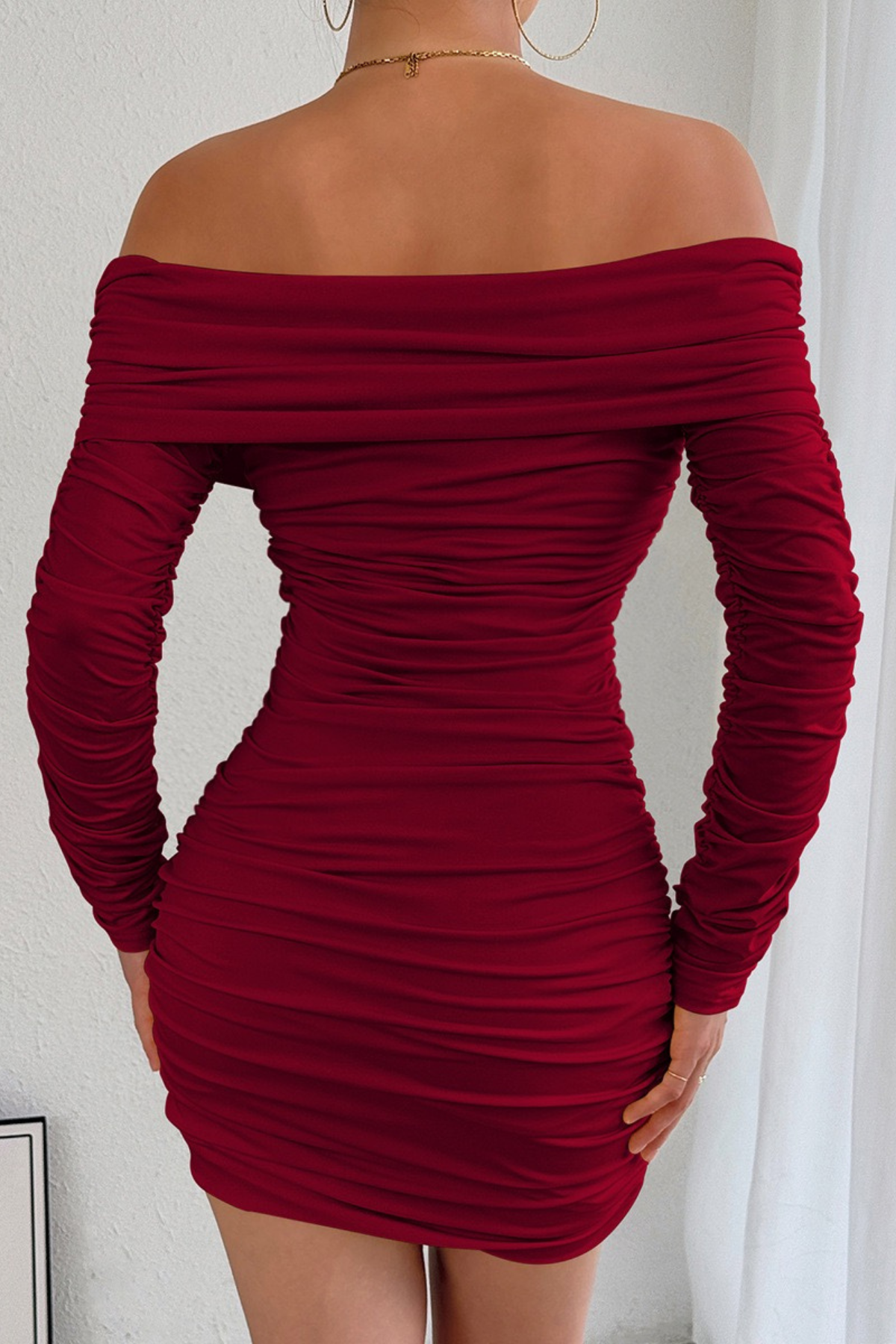 Tessa Off Shoulder Ruched Bodycon Mini Dress Avalabel