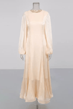 Vera Satin Lantern Sleeve Fishtail Midi Dress Avalabel