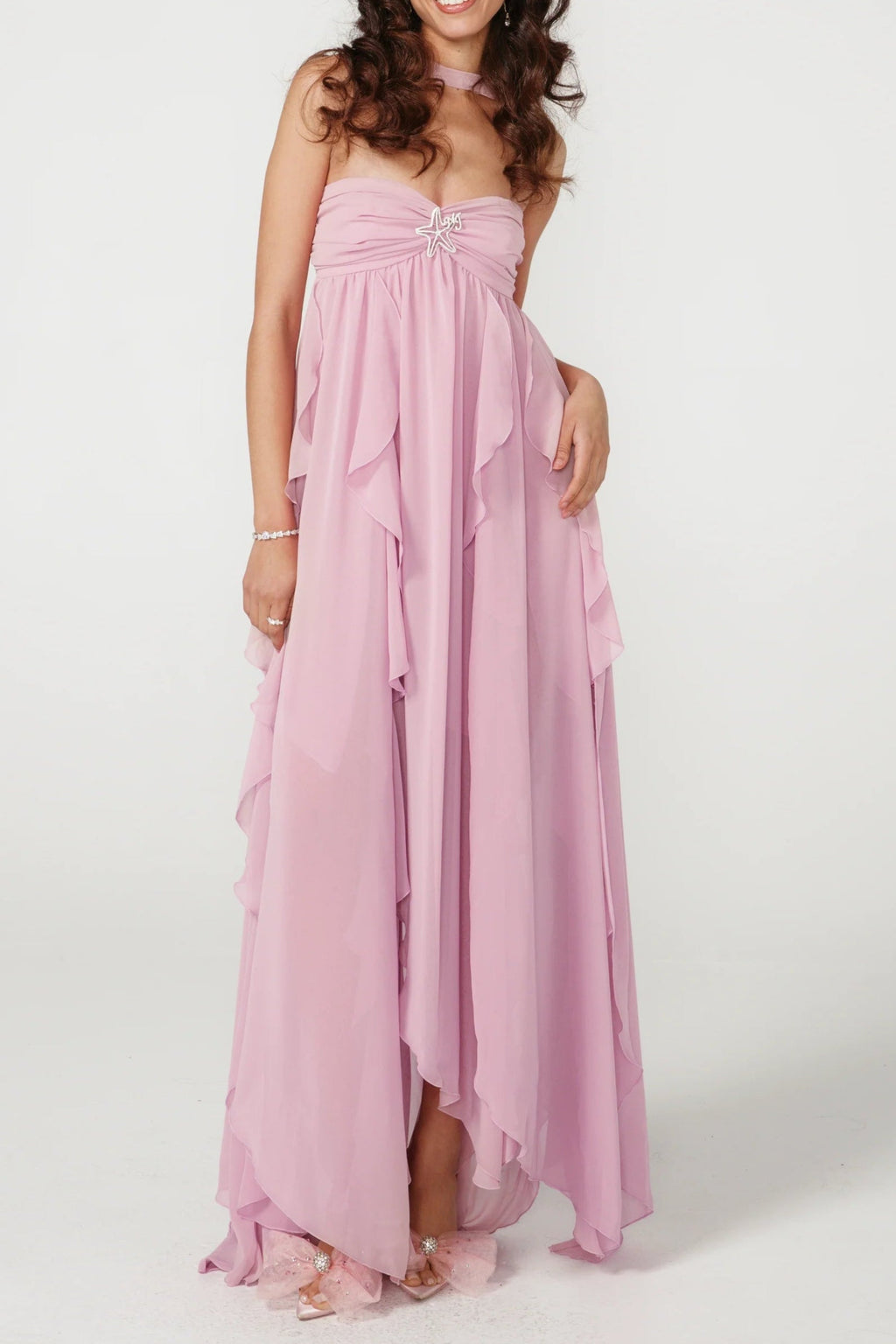 LACE IRREGULAR MAXI DRESS IN PURPLE Avalabel