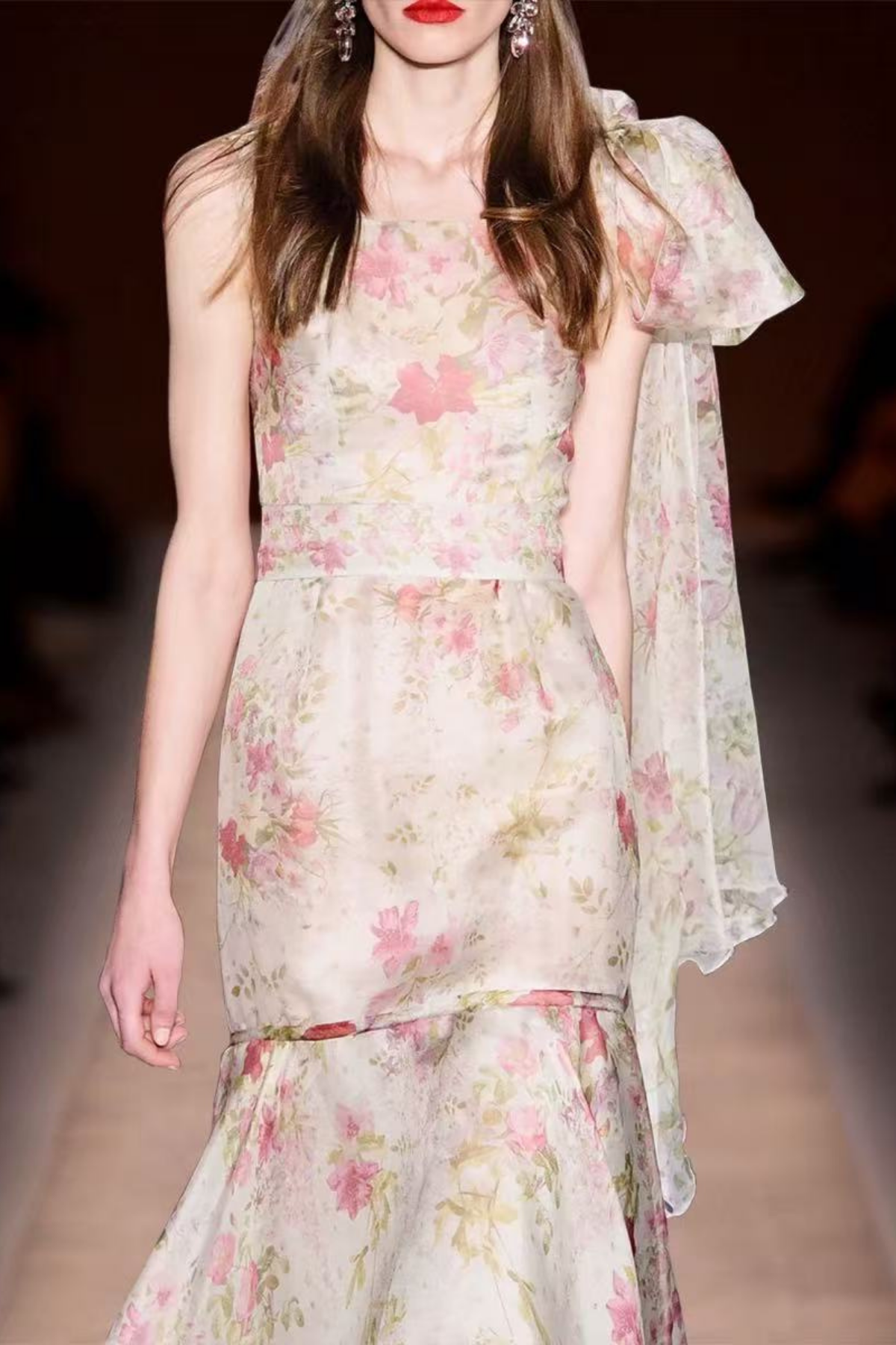 Vivienne Pink Floral One-Shoulder Maxi Dress with Bow Sash Avalabel
