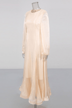 Vera Satin Lantern Sleeve Fishtail Midi Dress Avalabel