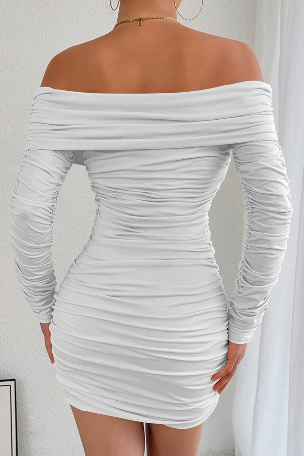 Tessa Off Shoulder Ruched Bodycon Mini Dress Avalabel