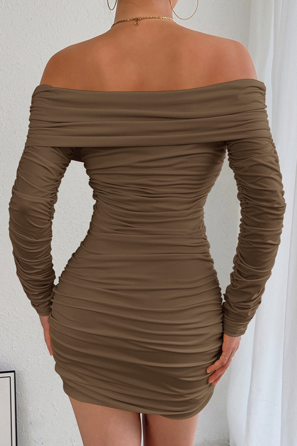 Tessa Off Shoulder Ruched Bodycon Mini Dress Avalabel