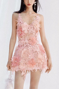 Blair 3D Flower Pink Lace Mini Fairy Dress Avalabel