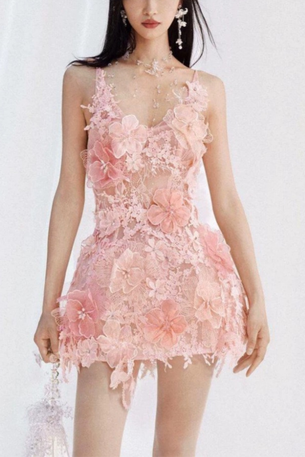 Blair 3D Flower Pink Lace Mini Fairy Dress Avalabel