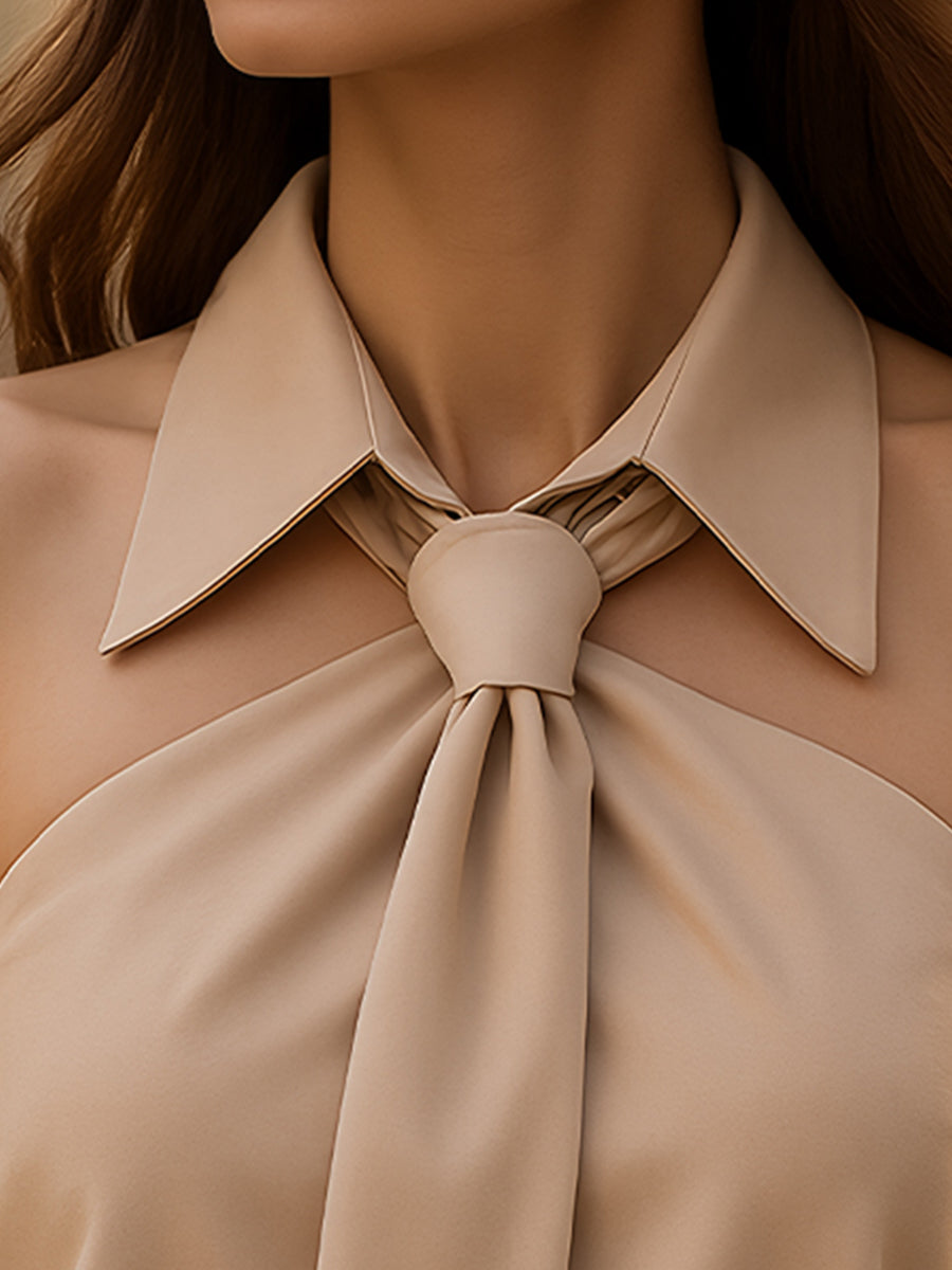 Stylish Sleeveless Halter Blouse with Neck Tie Detail Avalabel