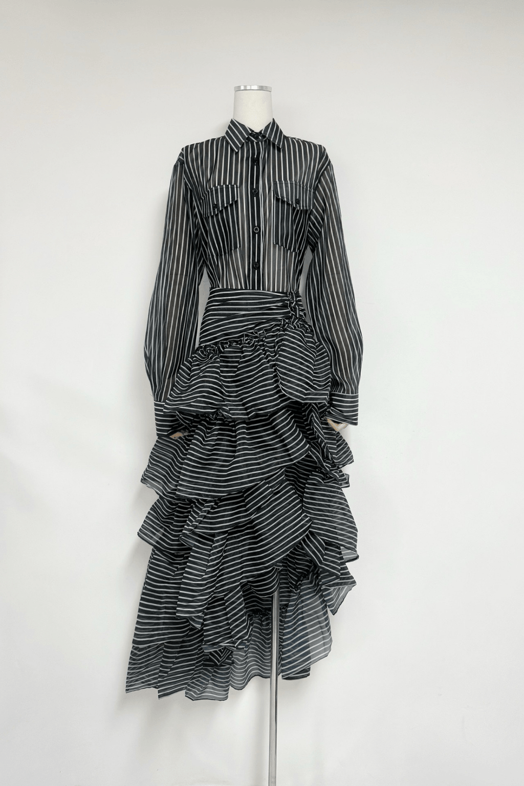 Ester Striped High Low Ruffle Shirt Dress Avalabel