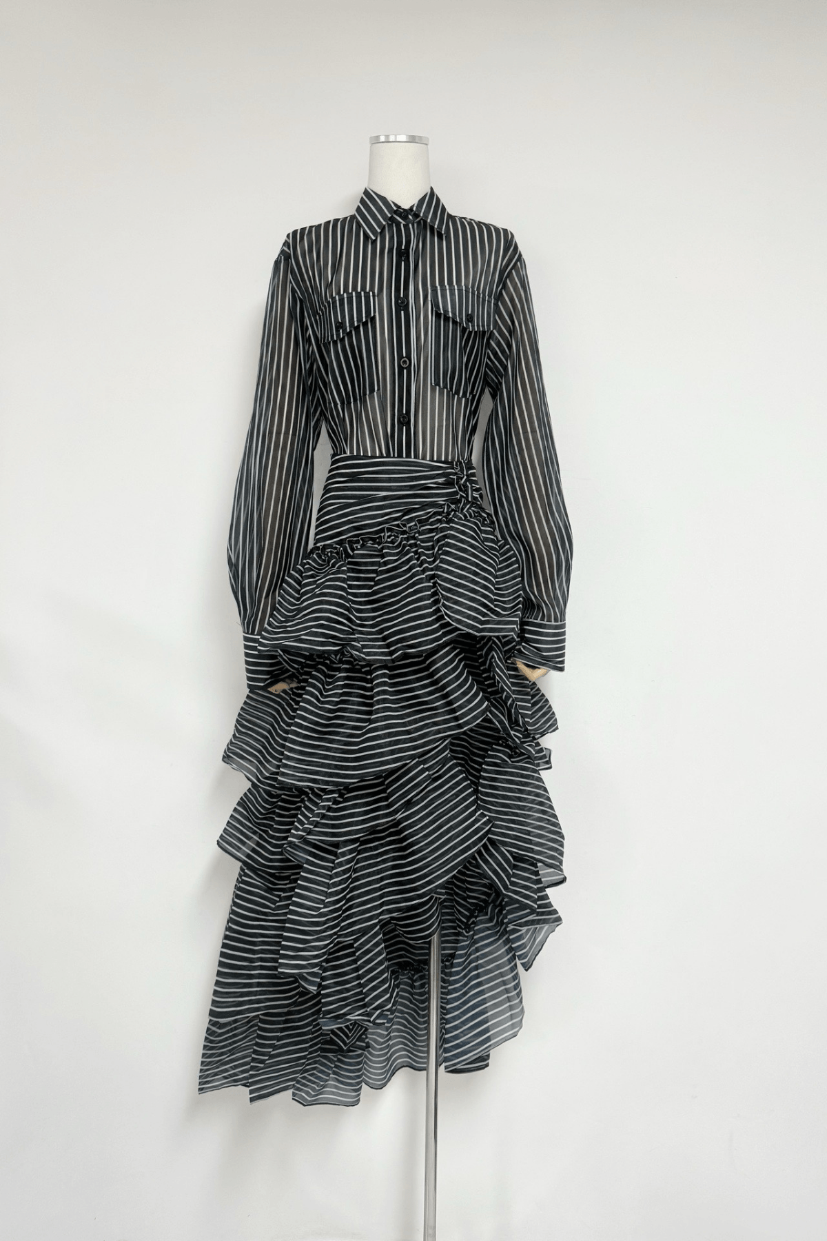 Ester Striped High Low Ruffle Shirt Dress Avalabel