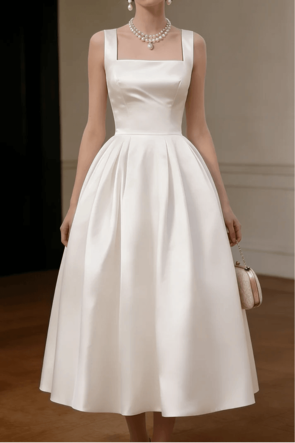 Sharon Minimalist Spaghetti Strap Midi Dress - Off-White Avalabel