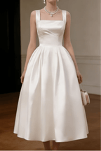 Sharon Minimalist Spaghetti Strap Midi Dress - Off-White Avalabel