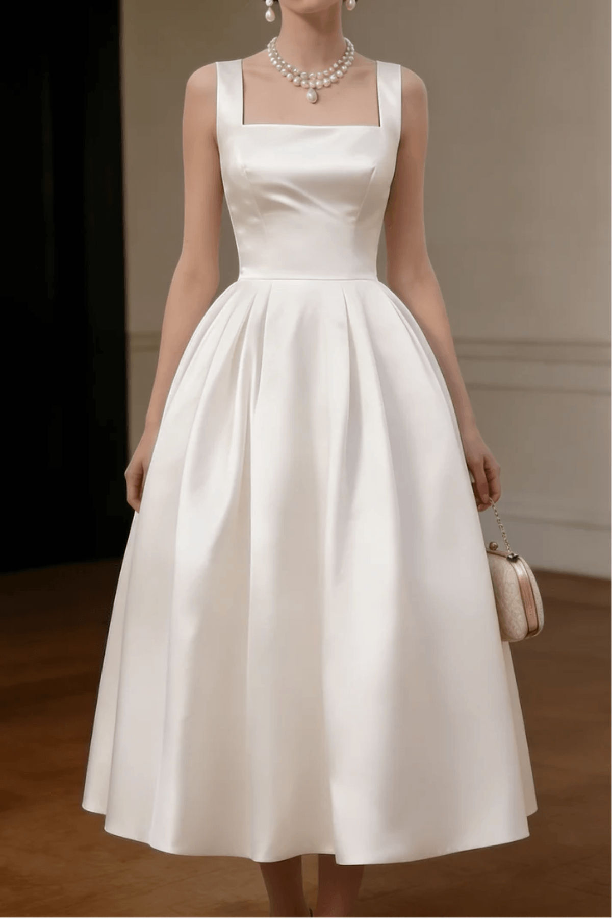 Sharon Minimalist Spaghetti Strap Midi Dress - Off-White Avalabel