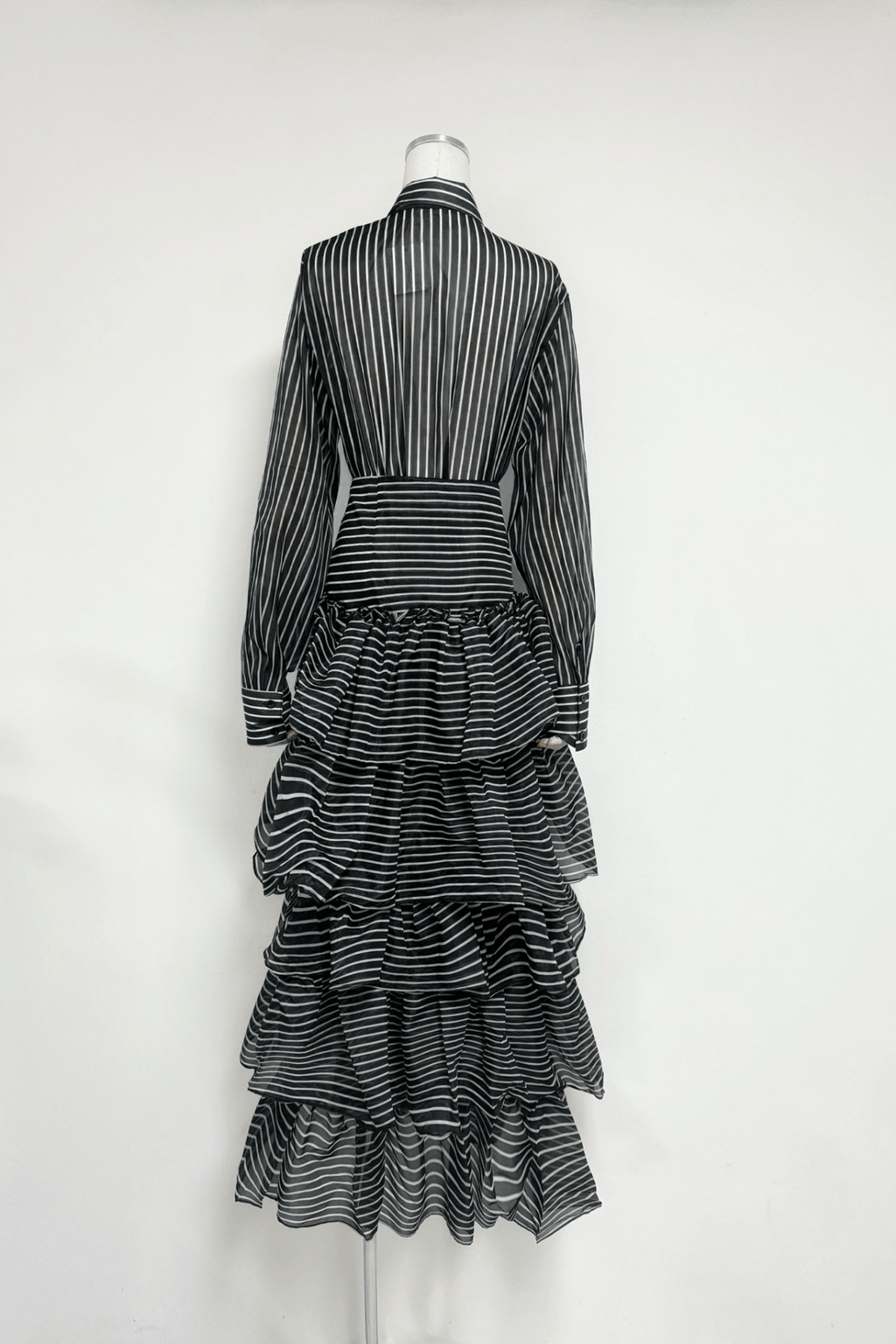 Ester Striped High Low Ruffle Shirt Dress Avalabel