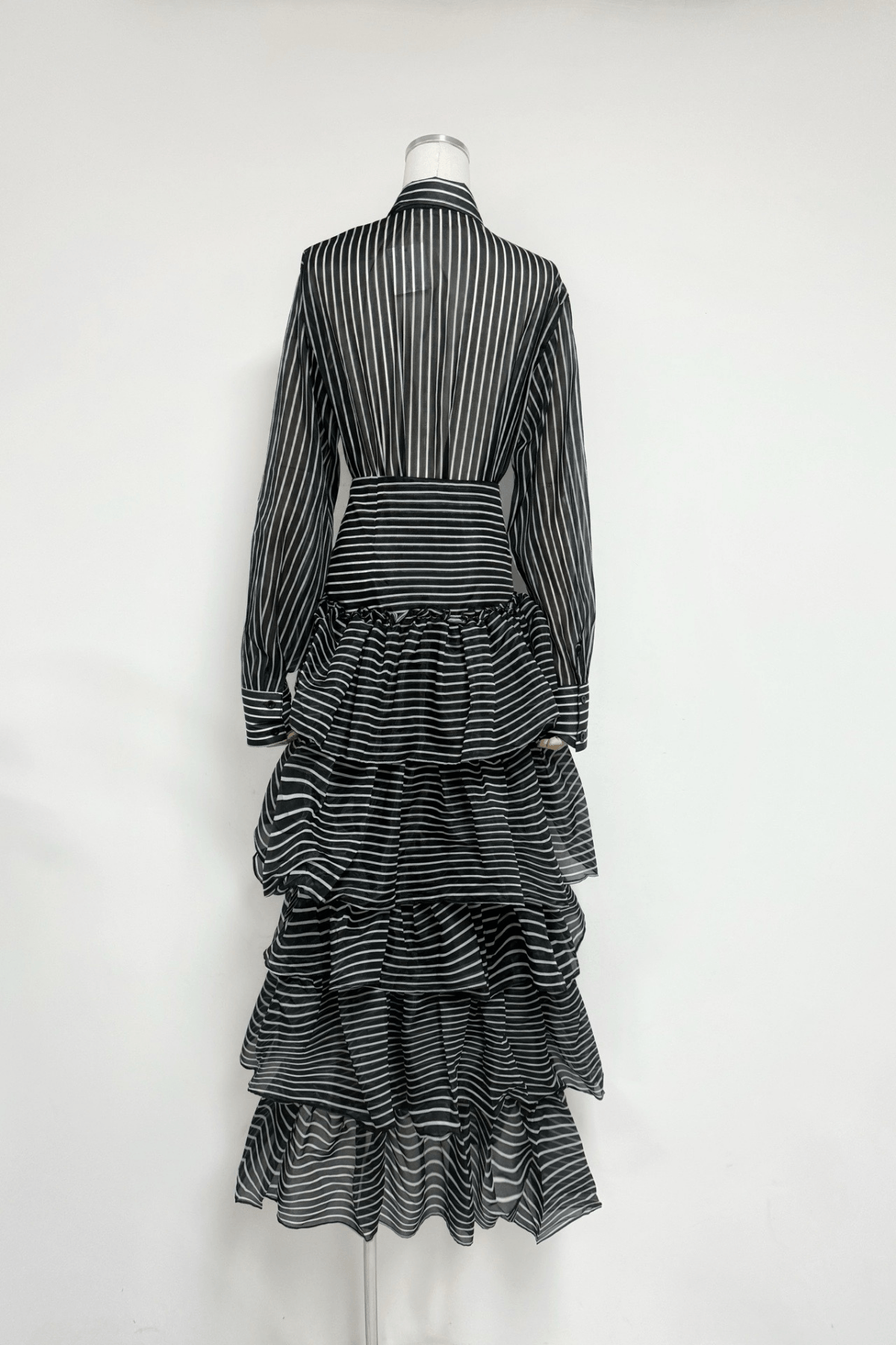 Ester Striped High Low Ruffle Shirt Dress Avalabel