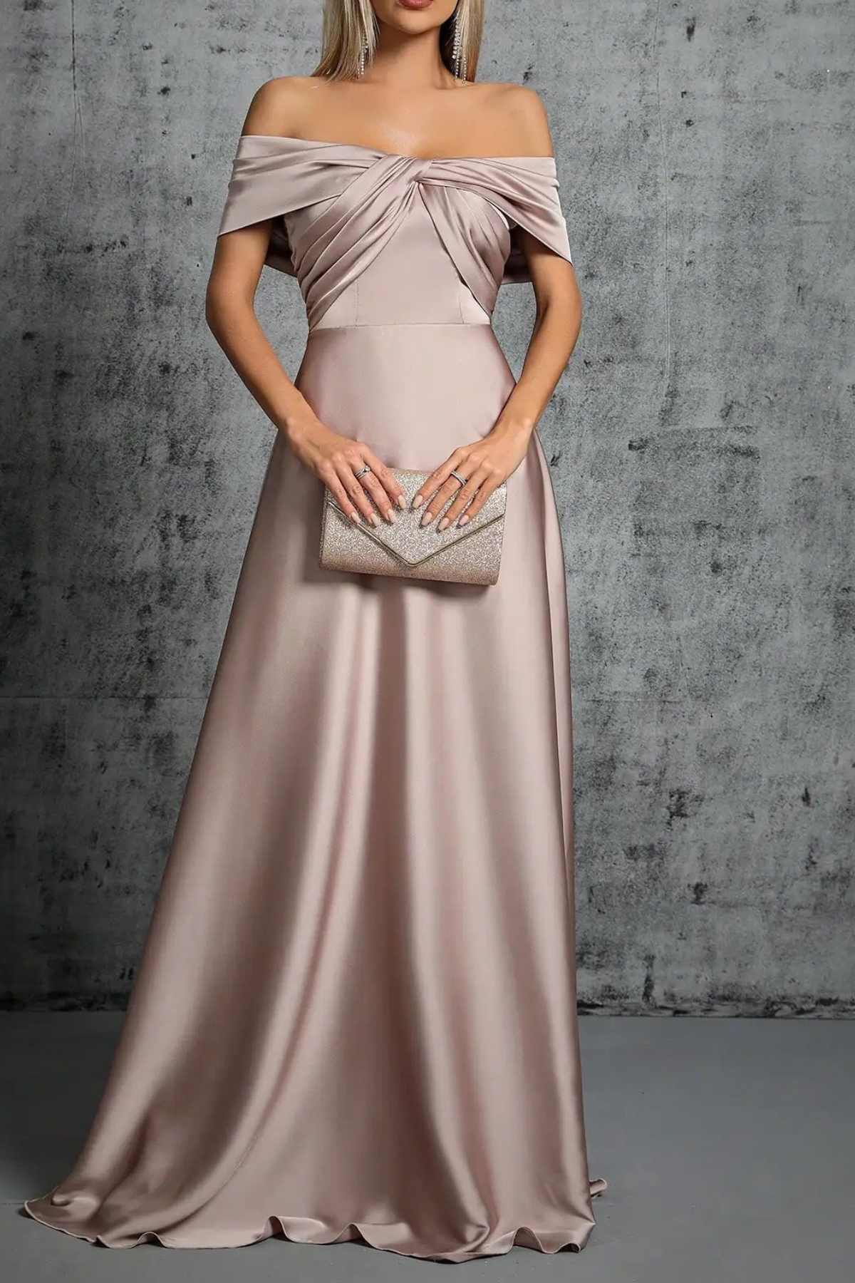 Rita Dusty Pink Satin Off‑Shoulder Twist Dress Avalabel