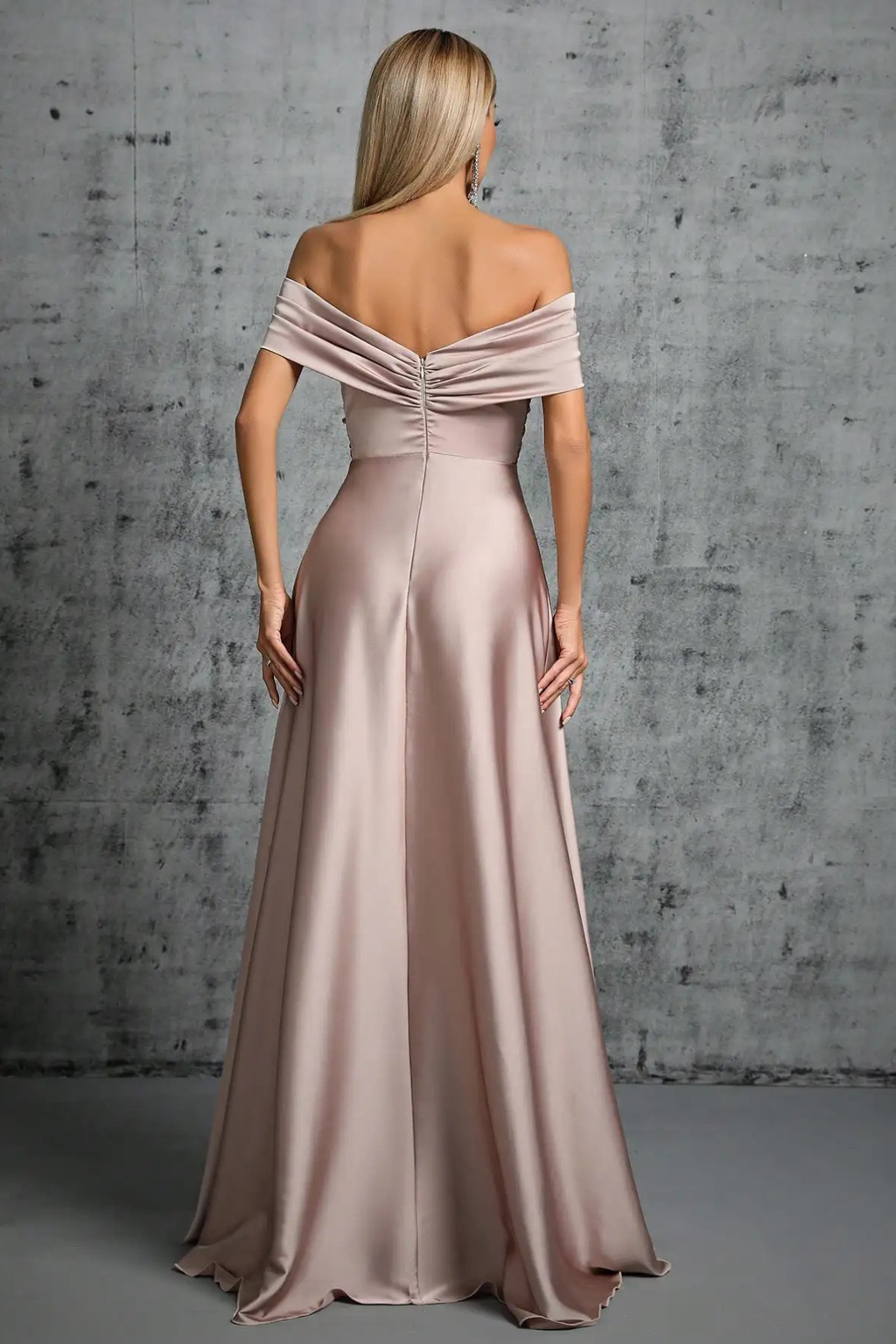Rita Dusty Pink Satin Off‑Shoulder Twist Dress Avalabel