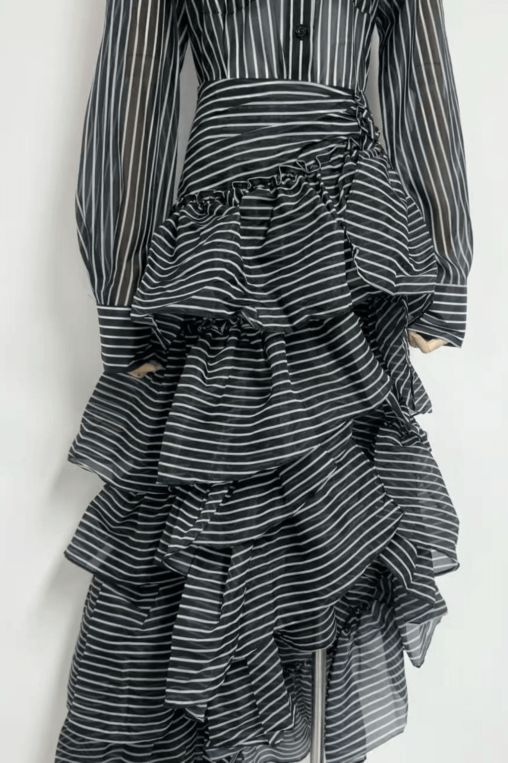 Ester Striped High Low Ruffle Shirt Dress Avalabel