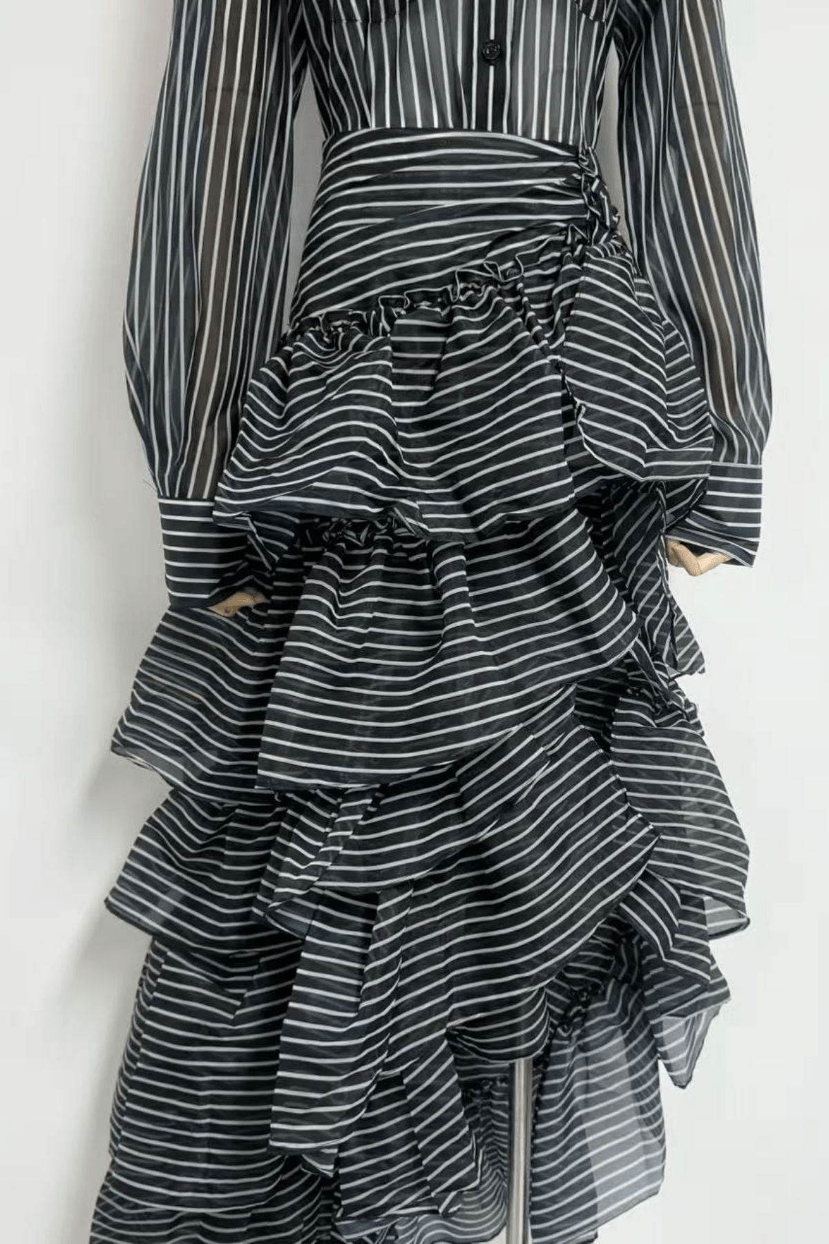 Ester Striped High Low Ruffle Shirt Dress Avalabel