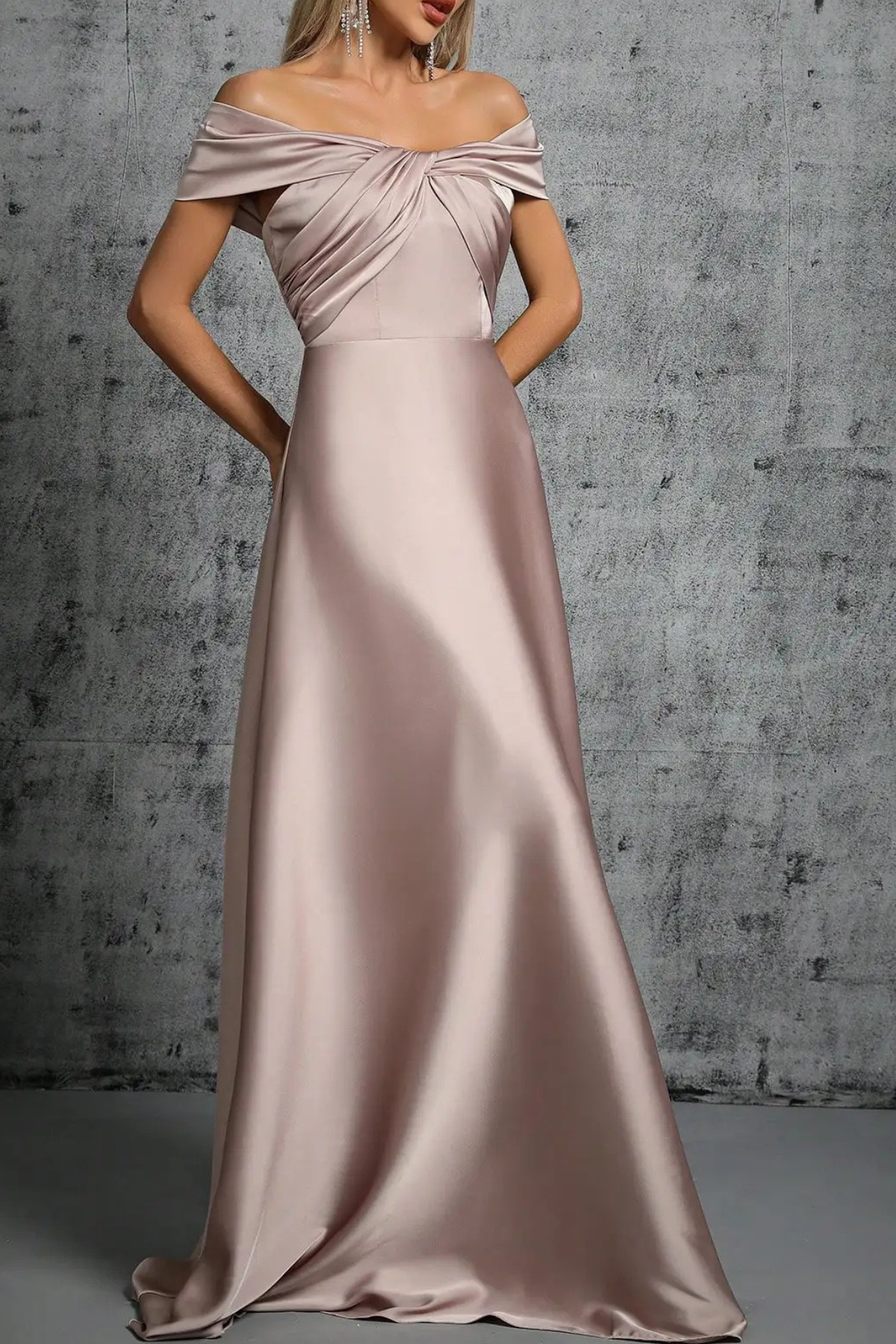 Rita Dusty Pink Satin Off‑Shoulder Twist Dress Avalabel