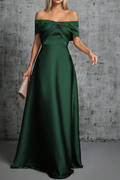 Rita Dusty Green Satin Off‑Shoulder Twist Dress Avalabel