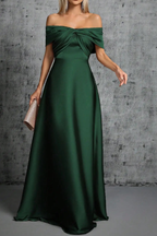 Rita Dusty Green Satin Off‑Shoulder Twist Dress Avalabel