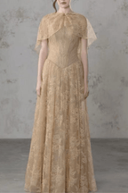 Azumi Cape Sleeve Gold Lace Maxi Dress Avalabel
