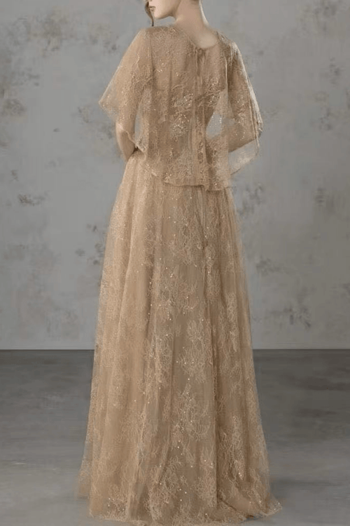 Azumi Cape Sleeve Gold Lace Maxi Dress Avalabel