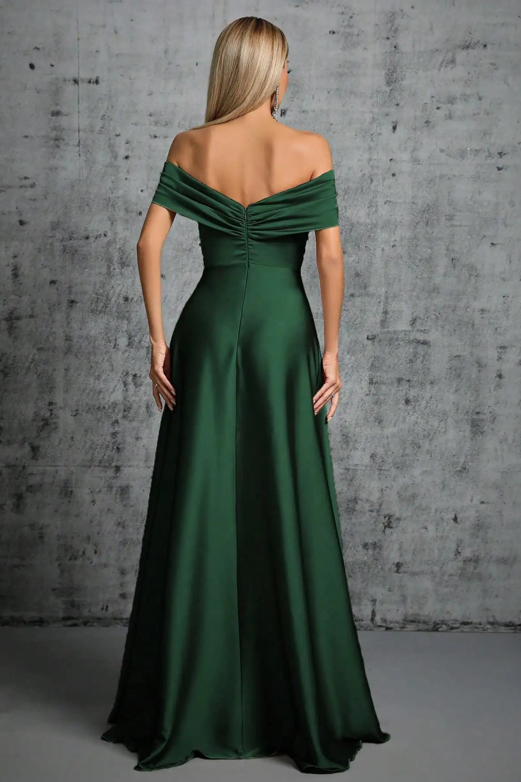 Rita Dusty Green Satin Off‑Shoulder Twist Dress Avalabel