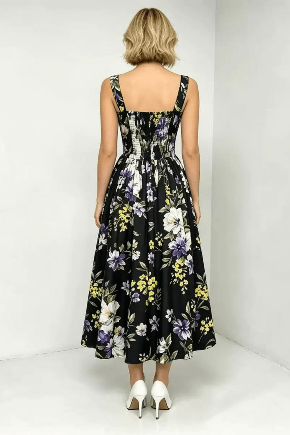 Kiara Floral Print Flared Midi Dress Avalabel