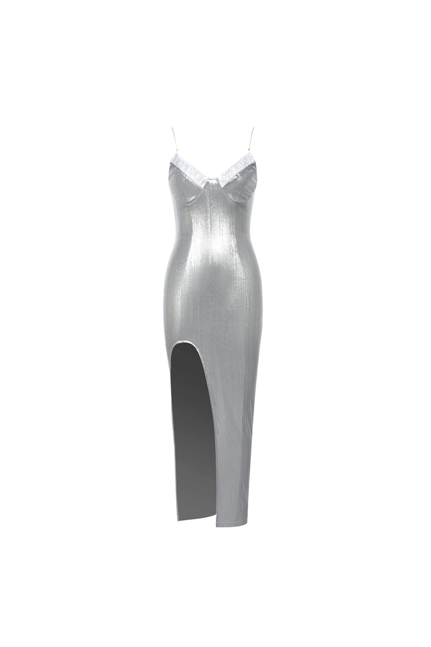 Strappy Split Midi Dress in Silver