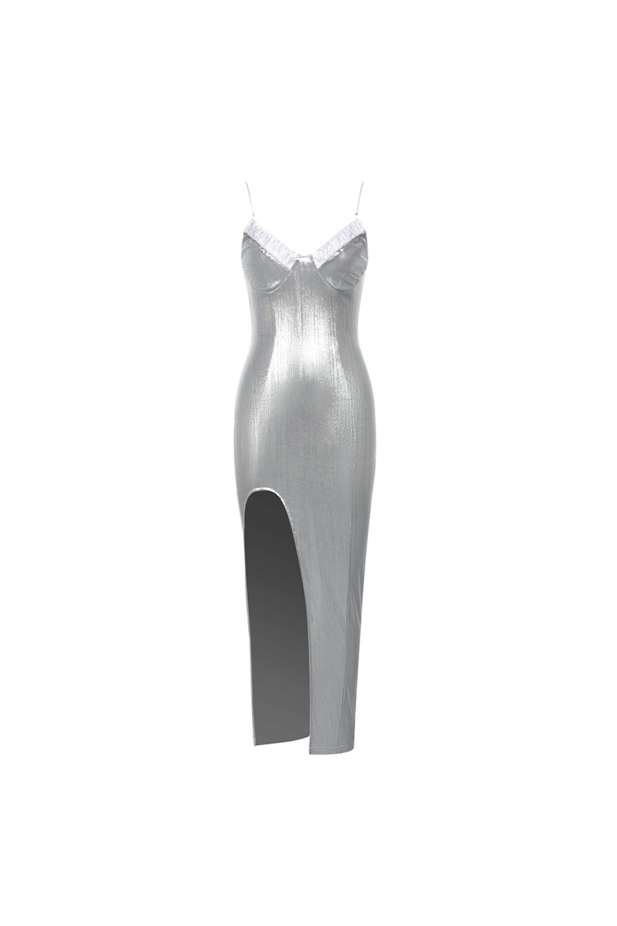 Strappy Split Midi Dress in Silver Avalabel