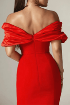 Iris Red Off Shoulder Satin Mermaid Maxi Dress Avalabel