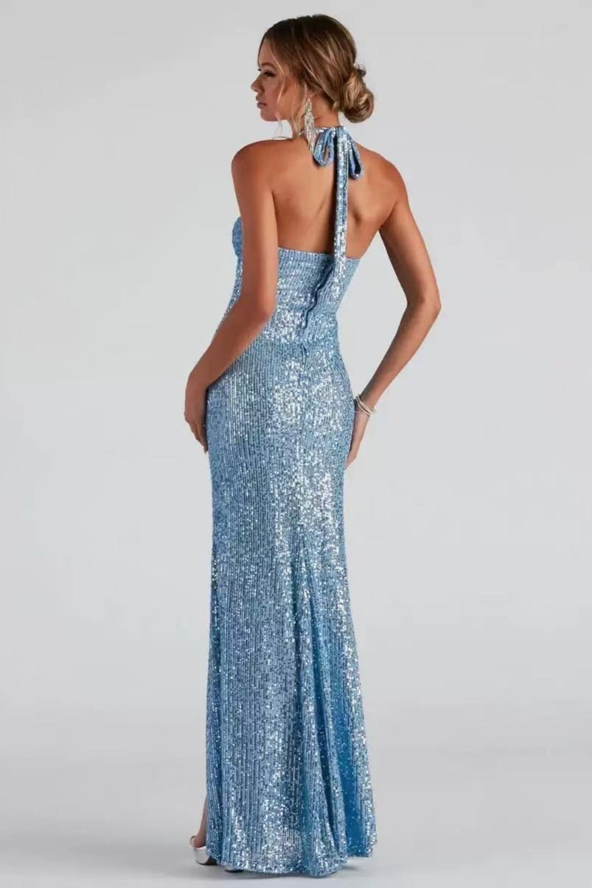 Halter Sequined Slit Maxi dress Avalabel